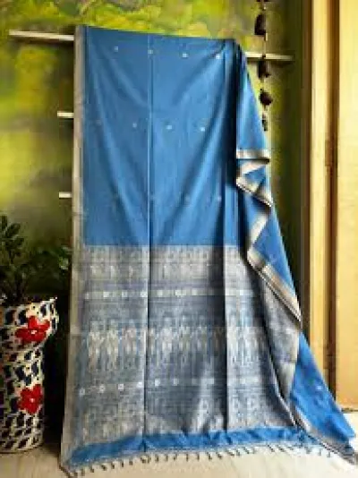 Powder Blue Handwoven Cotton Saree