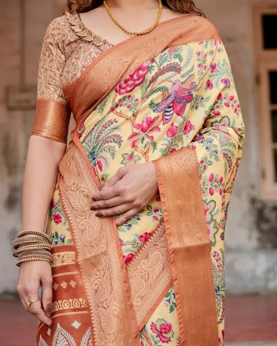 Golden Beige Tussar Silk Saree
