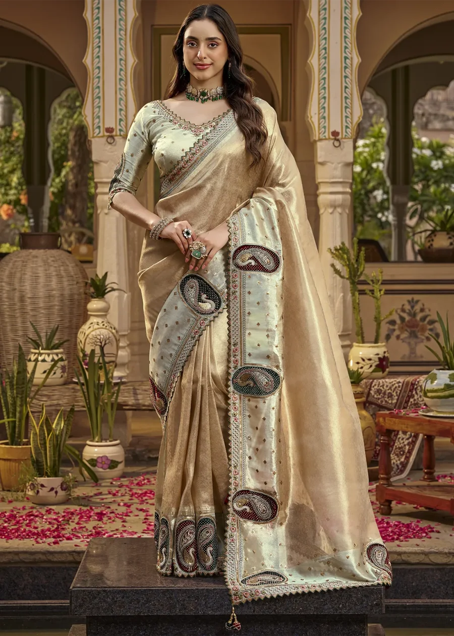 Champagne Gold Tissue Silk Saree