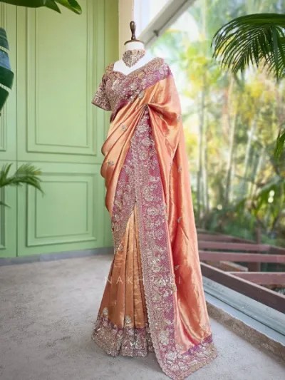 Coral Sequin Embellished Designer Saree