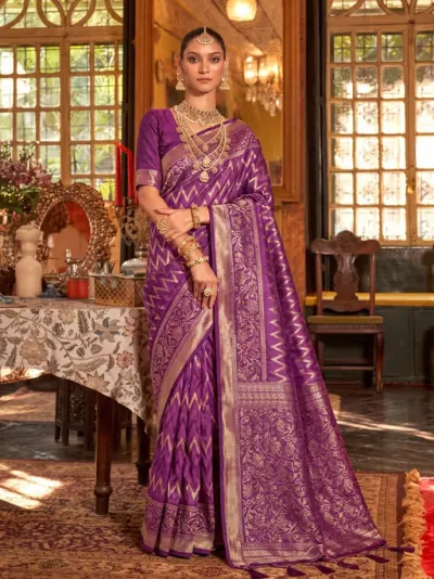 Purple Zari Woven Festive Saree