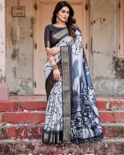 Charcoal Grey Fusion Weave Saree