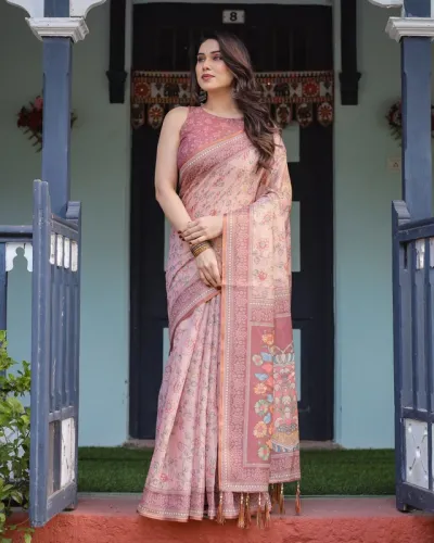 Dusty Rose Contemporary Linen Saree